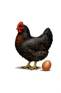 black hen with egg